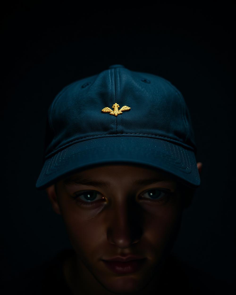 Black cap with gold embroidery