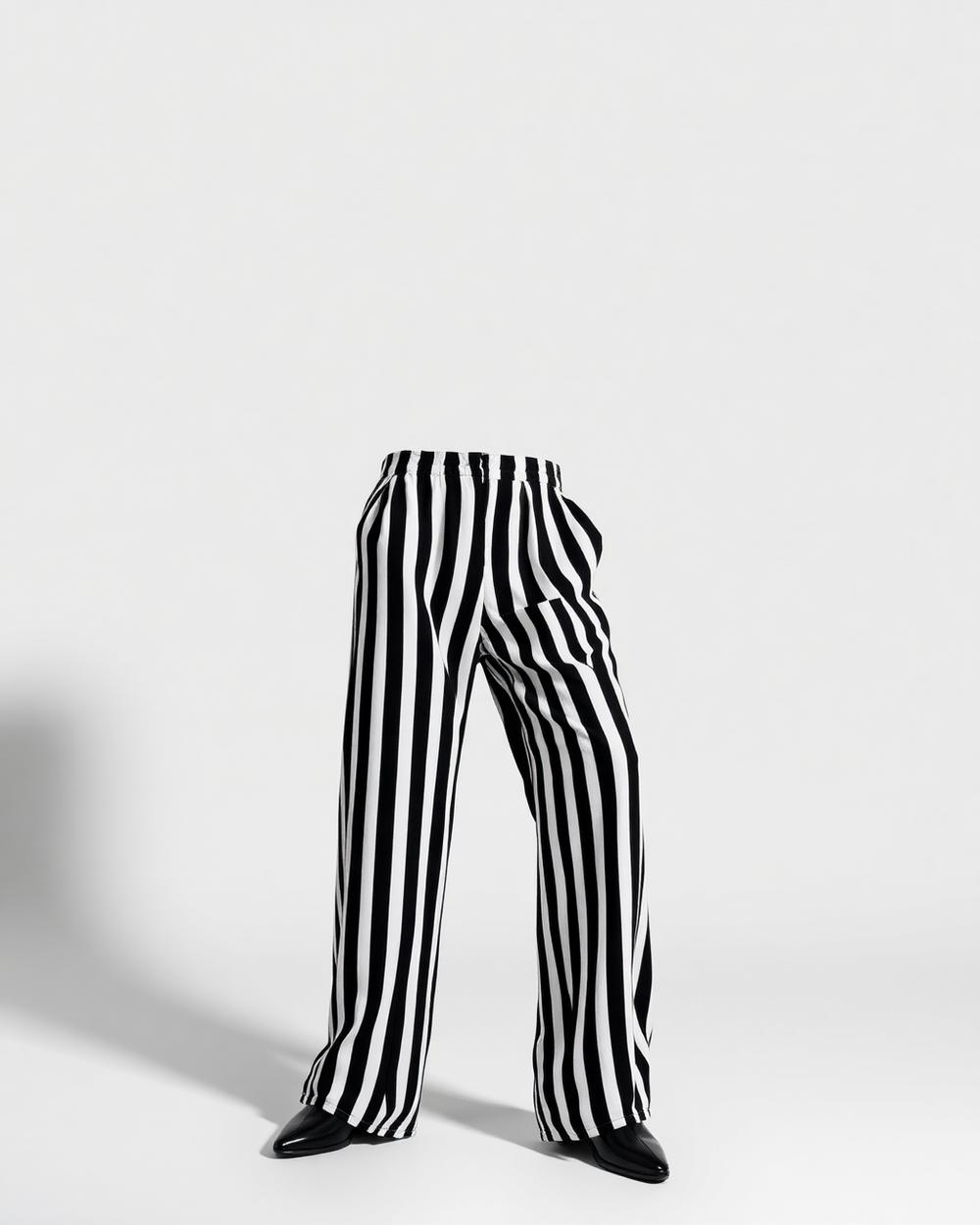 Black and white striped wide leg pants